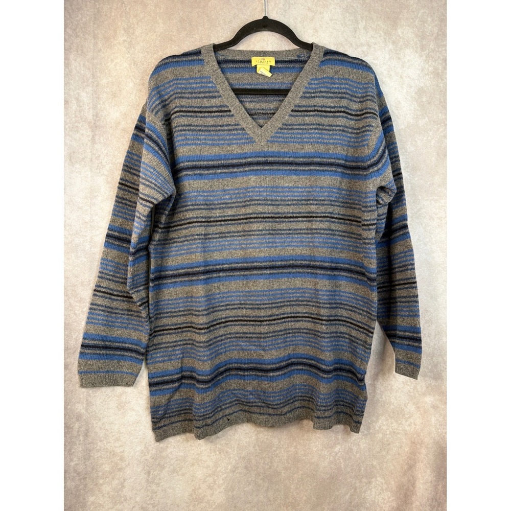 Limited America Striped V Neck Long Sleeve Sweater M‎ Lambswool  Blue Gray